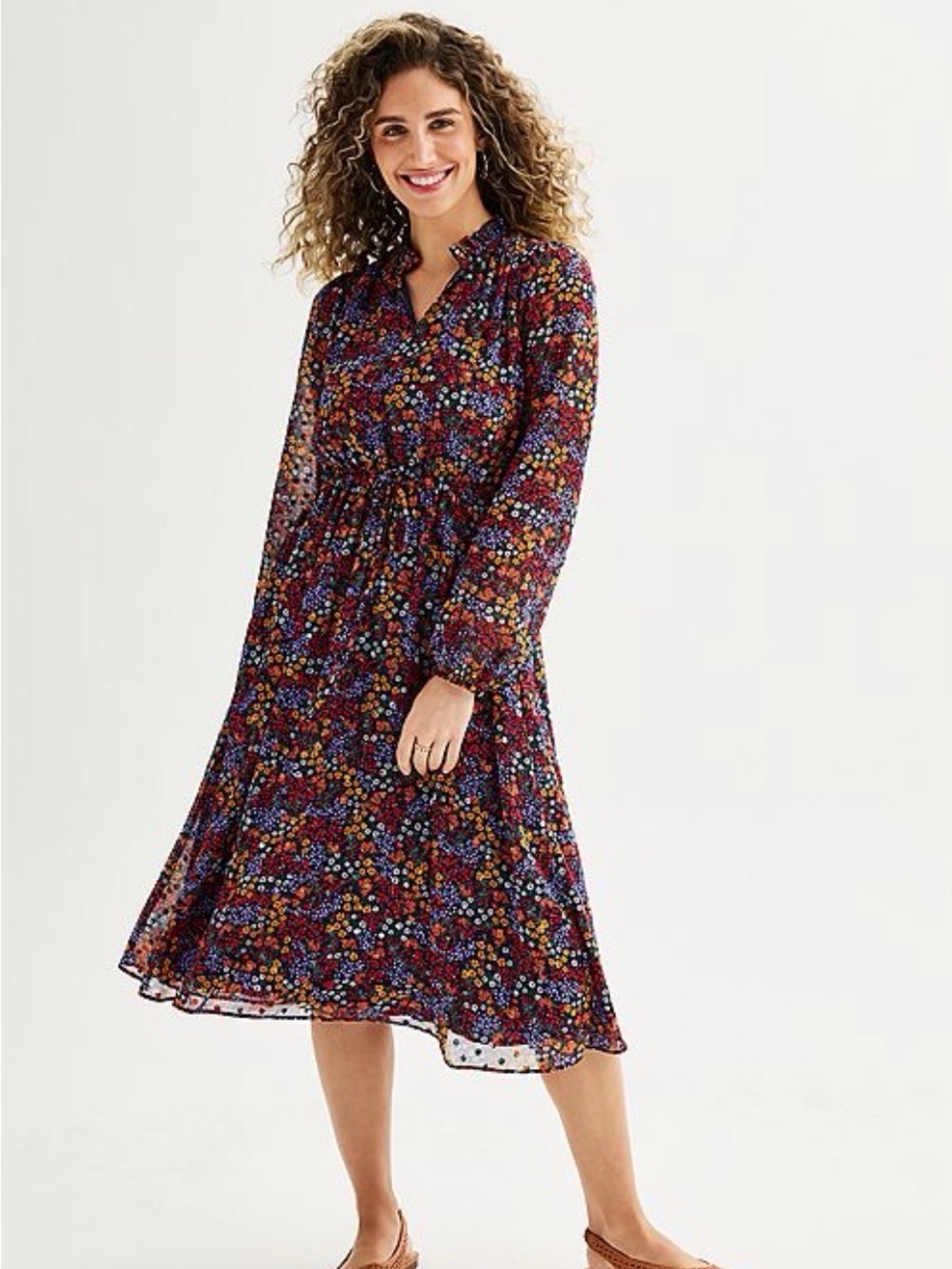 Draper James Multicolor Floral Midi Shirt Dress